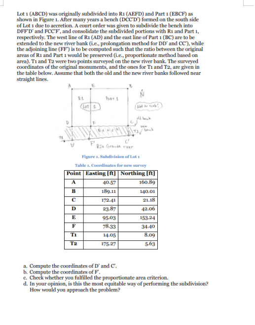 Solved Lot 1 (ABCD) was originally subdivided into R1 (AEFD) | Chegg.com