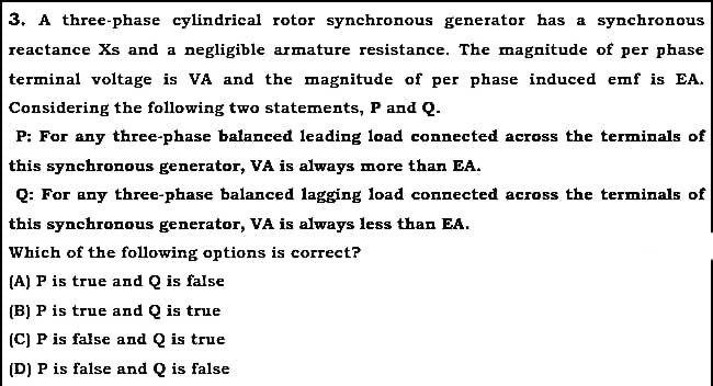 Solved 3. A three-phase cylindrical rotor synchronous | Chegg.com