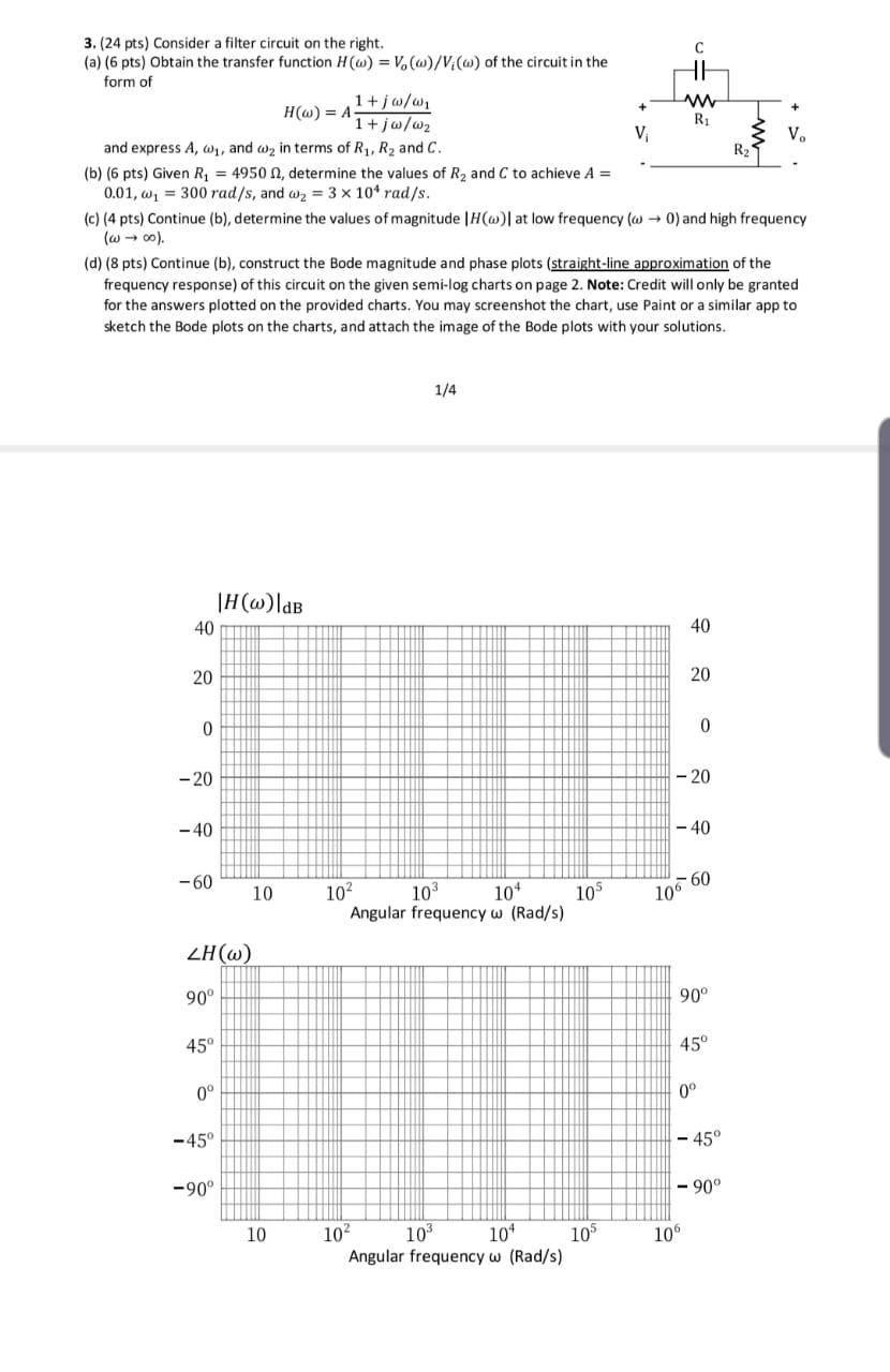 Solved R2 3. (24 pts) Consider a filter circuit on the | Chegg.com