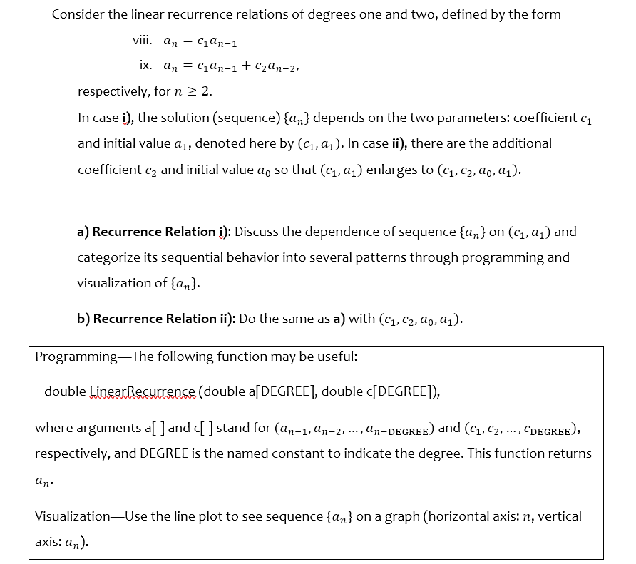 Consider the linear recurrence relations of degrees | Chegg.com