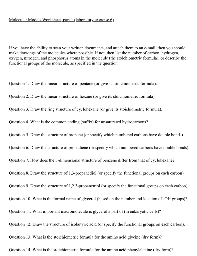 Solved Molecular Models Worksheet, part 1 (laboratory