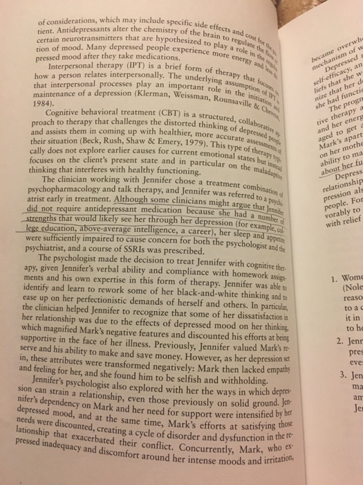Solved Jennifer’s psychologist recommended both talk therapy | Chegg.com