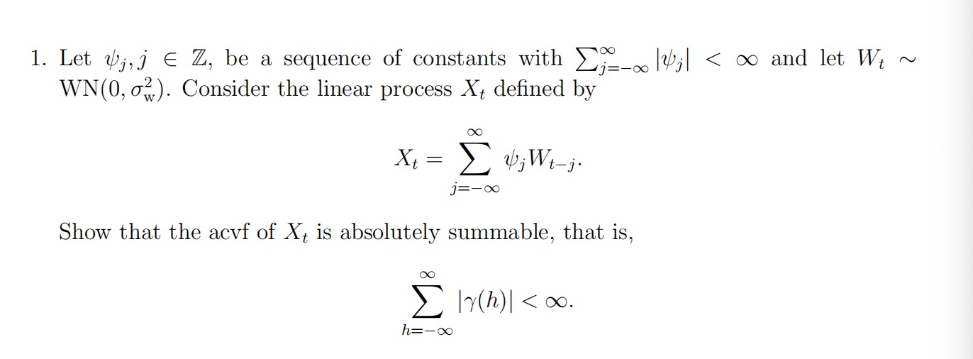 Solved 1. Let ψj,j∈Z, be a sequence of constants with | Chegg.com