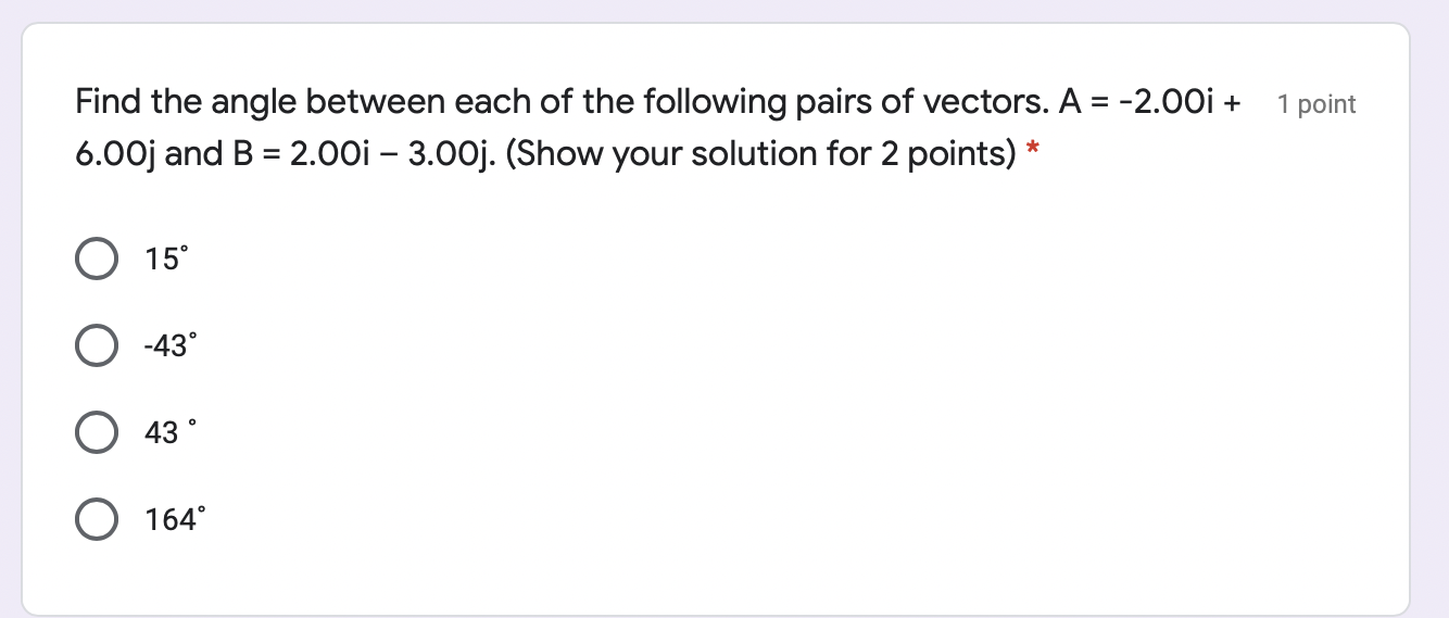 Solved 1 Point Find The Angle Between Each Of The Following | Chegg.com