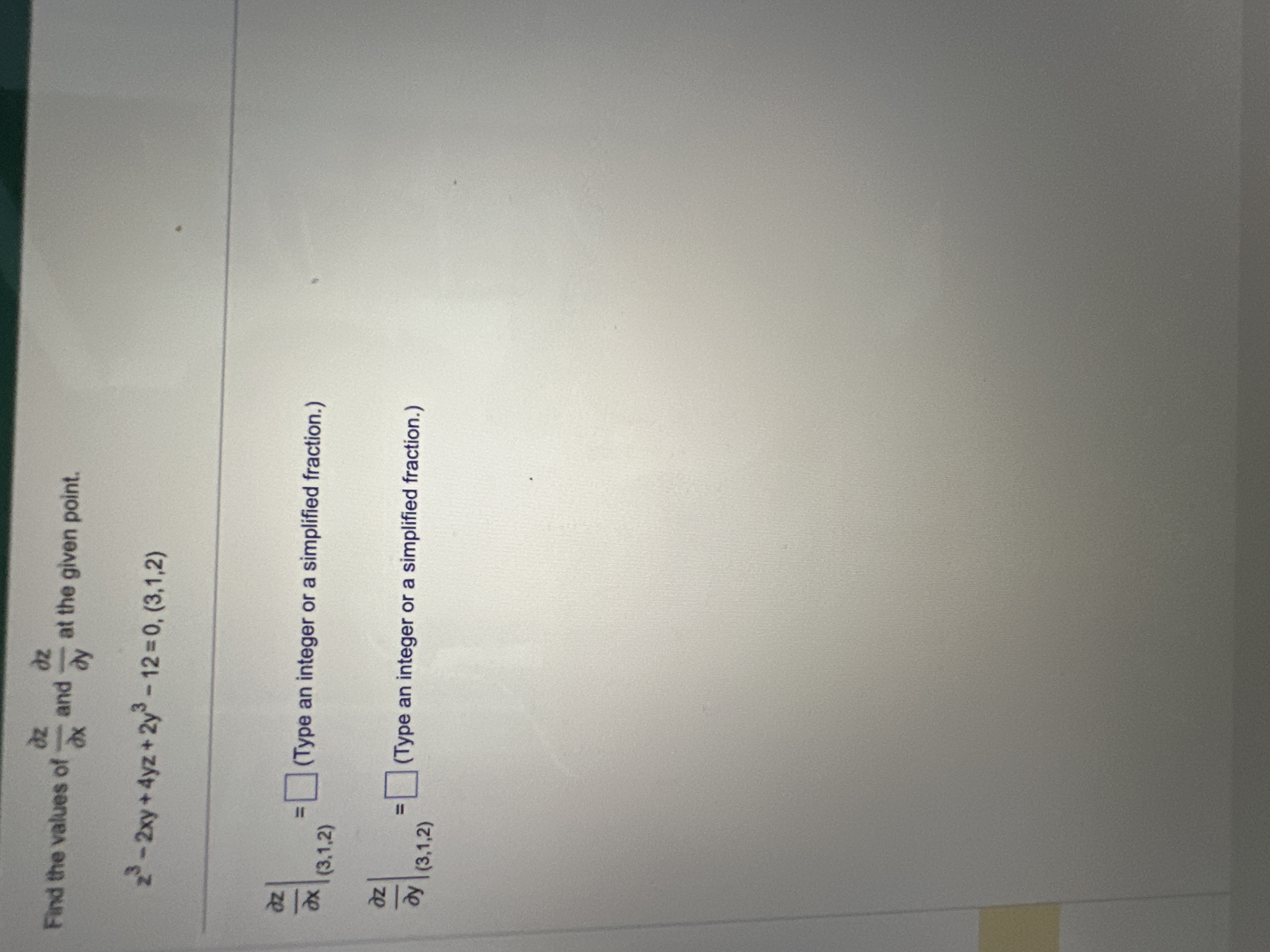 Solved Find The Values Of ∂x∂z And ∂y∂z At The Given Point