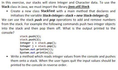 Solved In this exercise, our stacks will store Integer and | Chegg.com