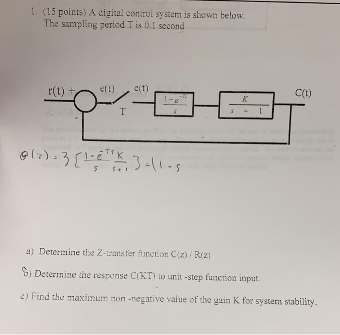 Solved 1. (15 points) A digital control system is shown | Chegg.com