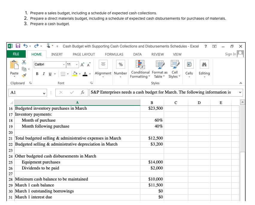 Solved 1. Prepare A Sales Budget, Including A Schedule Of | Chegg.com