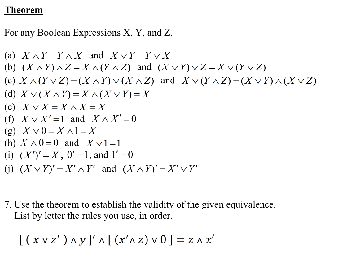 Solved Theorem For Any Boolean Expressions X Y And Z Chegg Com