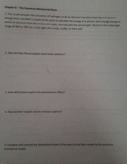 Solved Chapter 6 - The Quantum Mechanical Atom 1. You could | Chegg.com
