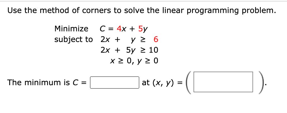 Solved Use the method of corners to solve the linear | Chegg.com