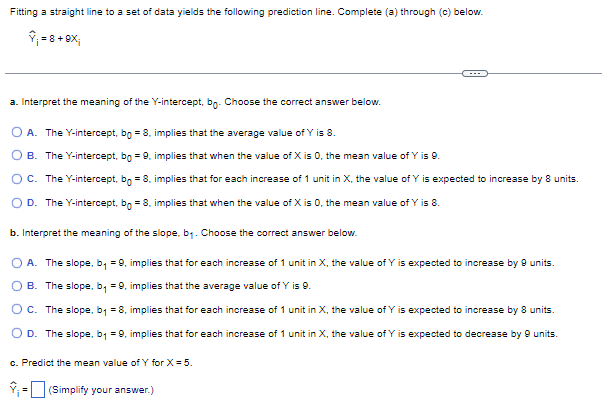 Solved Fitting a straight line to a set of data yields the | Chegg.com