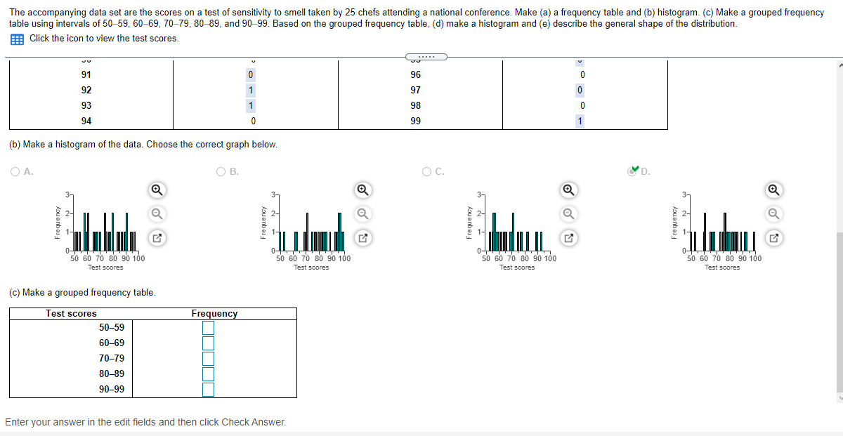 Solved The accompanying data set are the scores on a test of | Chegg.com