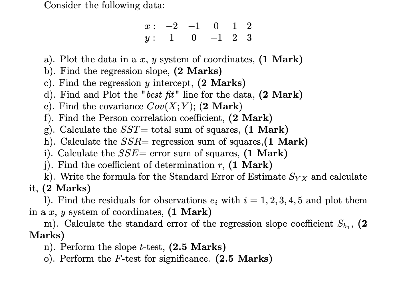 Solved Consider the following data: T: -2 -1 0 1 2 1 0 -1 2 | Chegg.com