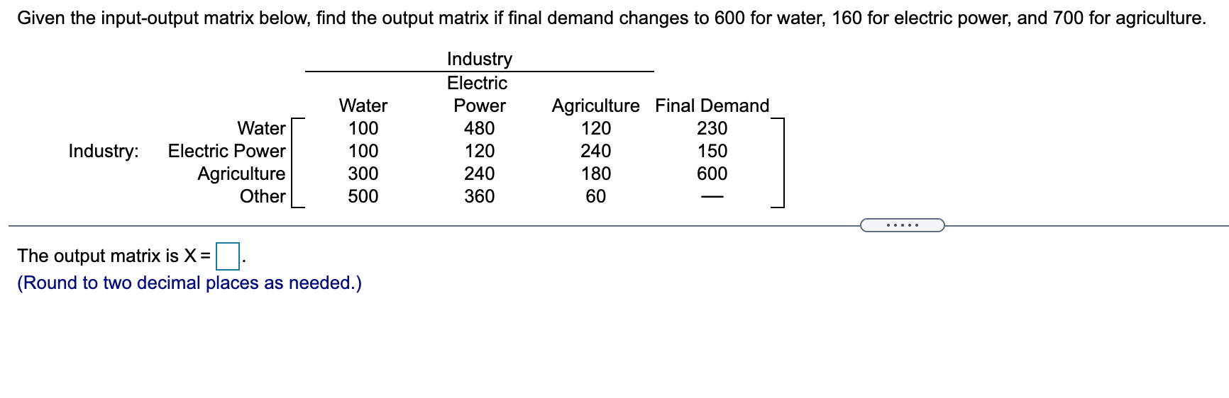 Solved Given the input-output matrix below, find the output | Chegg.com