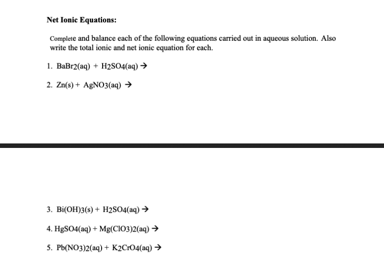 Solved Net Ionic Equations: Complete and balance each of the | Chegg.com