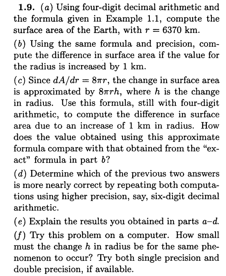 Solved Example 1.1 Approximations. The surface area of the | Chegg.com