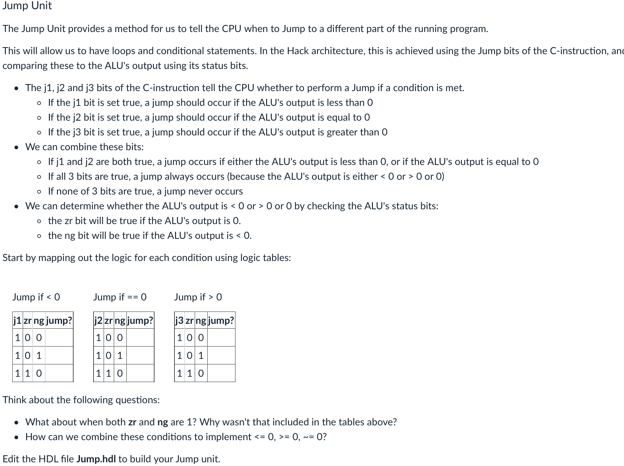 Solved The Jump Unit provides a method for us to tell the | Chegg.com