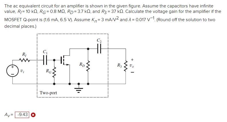 Solved The ac equivalent circuit for an amplifier is shown | Chegg.com
