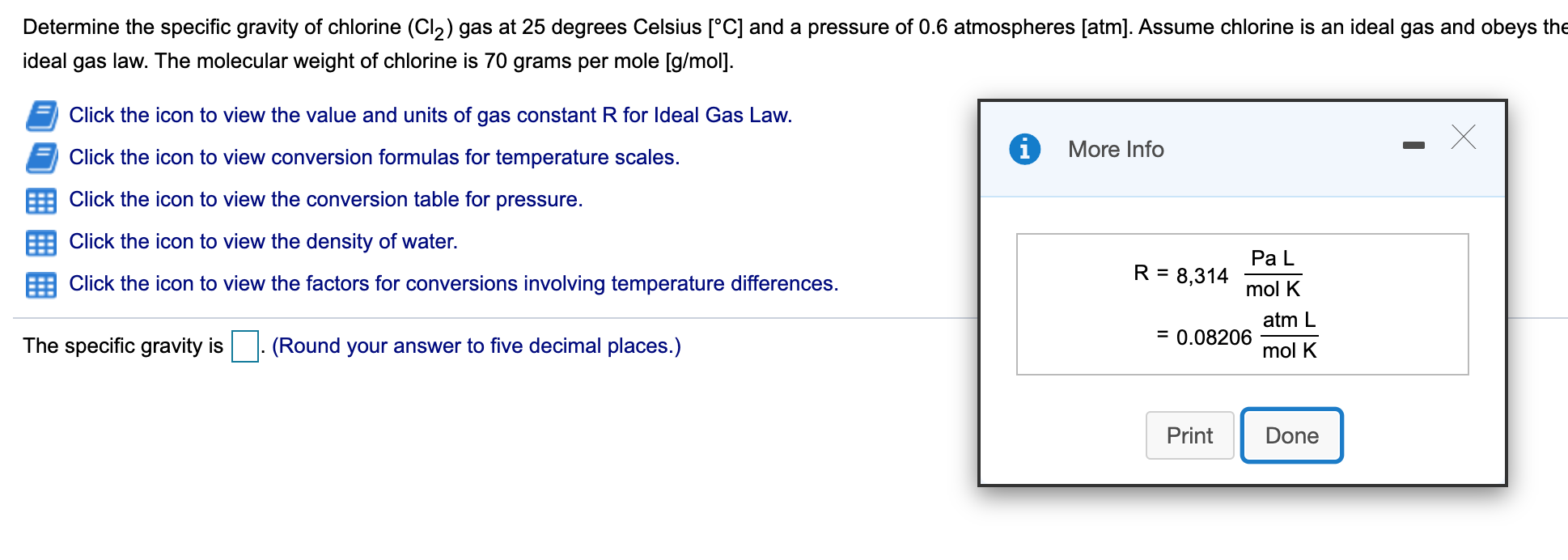 Solved Determine the specific gravity of chlorine (Cl2) gas
