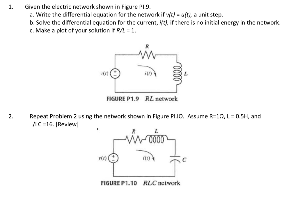 Solved Given The Electric Network Shown In Figure Pl 9 A Chegg Com