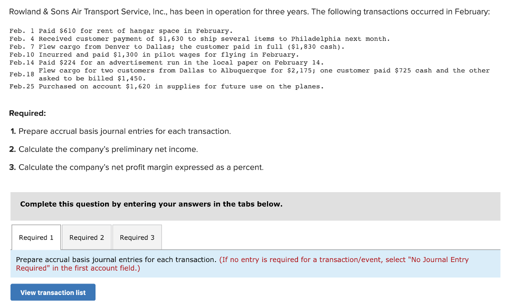Solved Rowland &Sons Air Transport Service, Inc., has been | Chegg.com