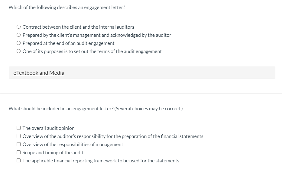 Solved Which of the following describes an engagement | Chegg.com