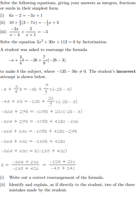 Solved Solve the following equations, giving your answers as | Chegg.com