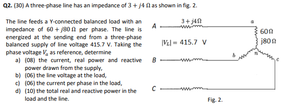 Solved Q2. (30) A three-phase line has an impedance of 3 + | Chegg.com