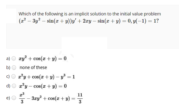 Solved Which of the following is an implicit solution to the | Chegg.com