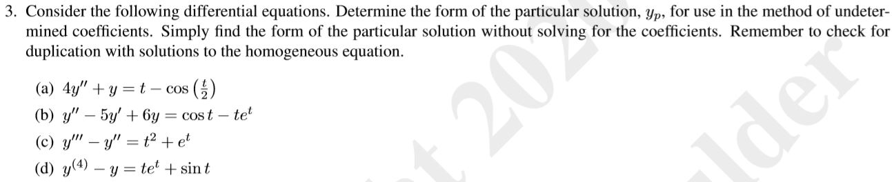 Solved 3. Consider the following differential equations. | Chegg.com