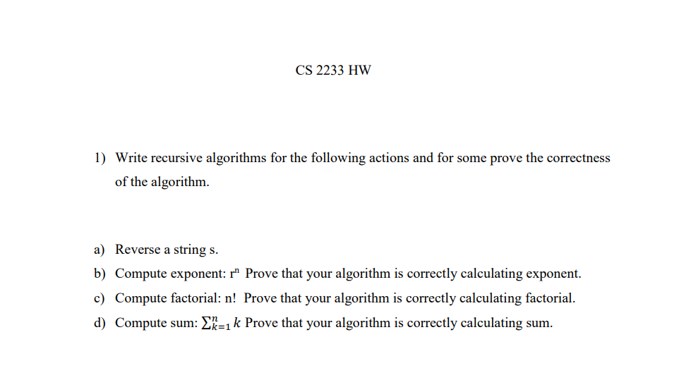 Solved 1) Write Recursive Algorithms For The Following | Chegg.com