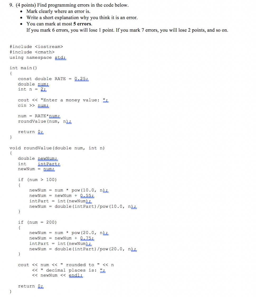 Solved 9. (4 points) Find programming errors in the code | Chegg.com