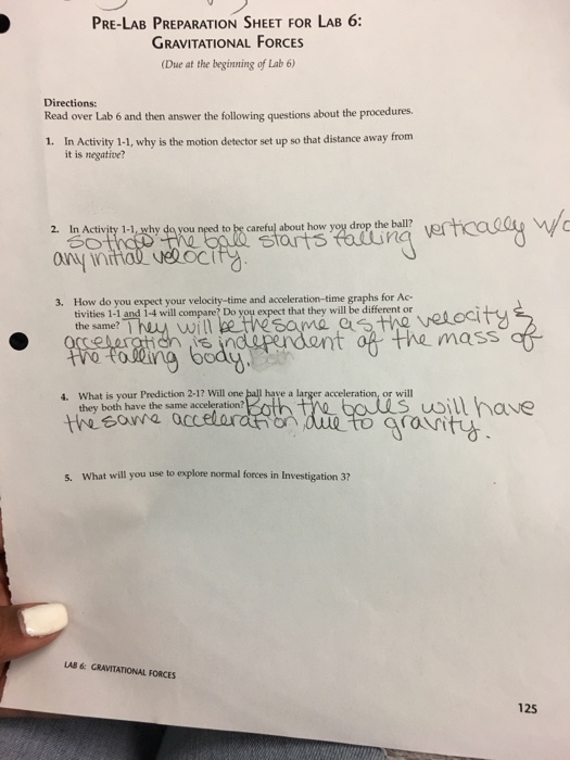 PRELAB PREPARATION SHEET FOR LAB 6 GRAVITATIONAL