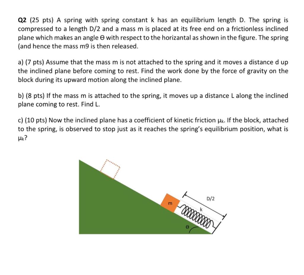Solved Q2 (25 pts) A spring with spring constant k has an | Chegg.com
