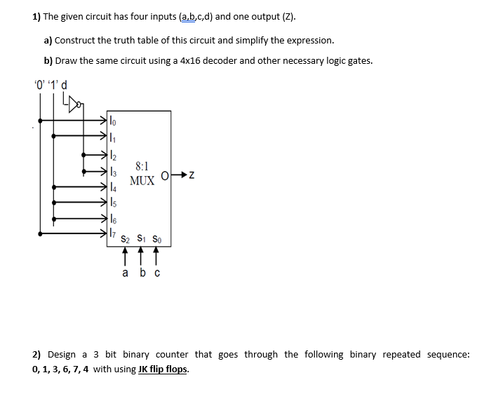 Solved 1) The Given Circuit Has Four Inputs (a,b,c,d) And | Chegg.com