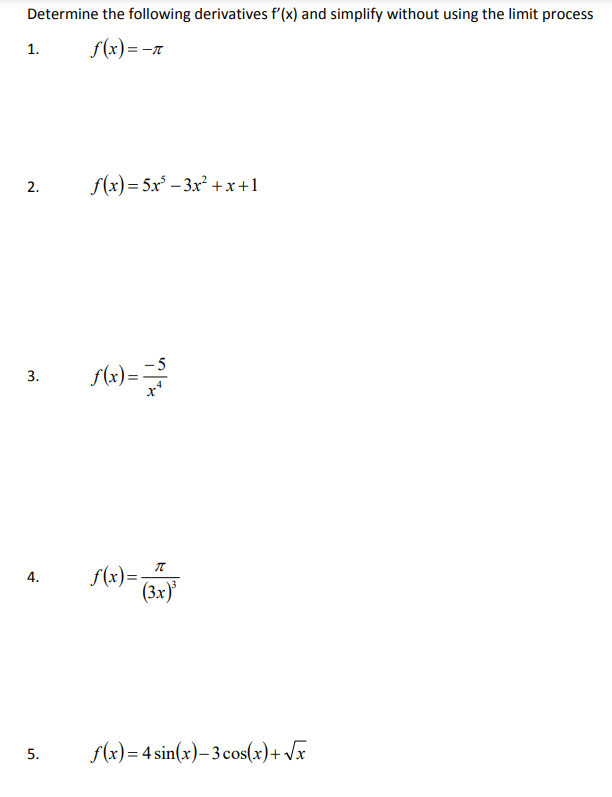 Solved Determine the following derivatives f′(x) and | Chegg.com