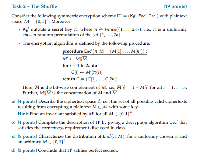 Solved Consider The Following Symmetric Encryption Scheme | Chegg.com