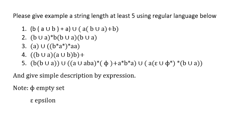 Solved Please give example a string length at least 5 using | Chegg.com
