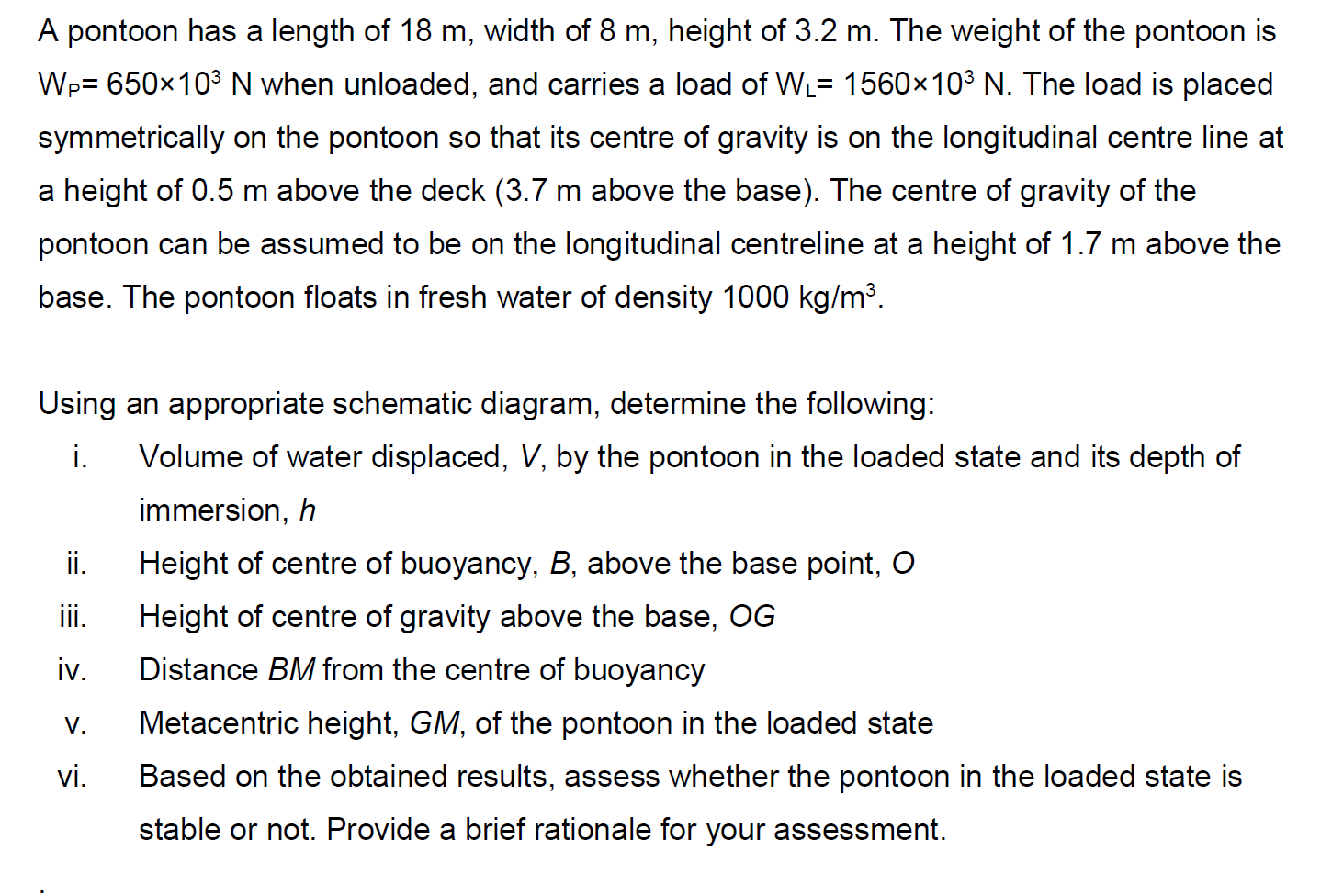 Solved A pontoon has a length of 18 m, width of 8 m, height | Chegg.com