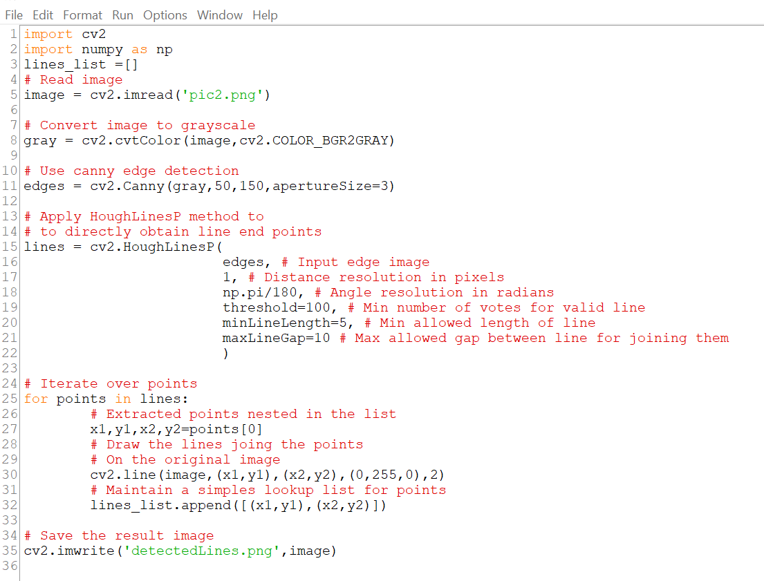 Solved File Edit Format Run Options Window Help 1 import cv2 | Chegg.com