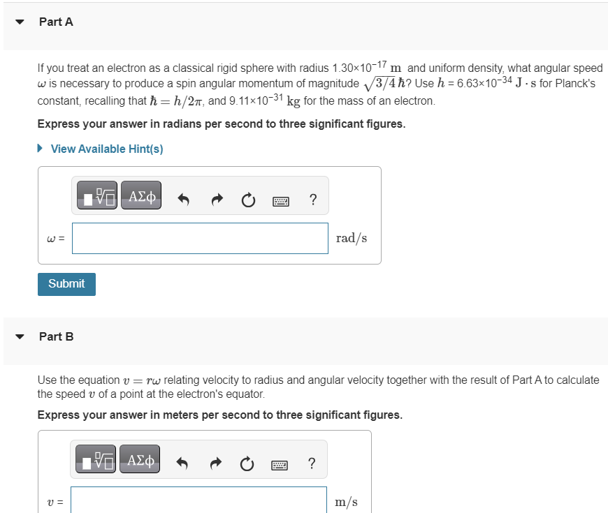 Solved If you treat an electron as a classical rigid sphere | Chegg.com