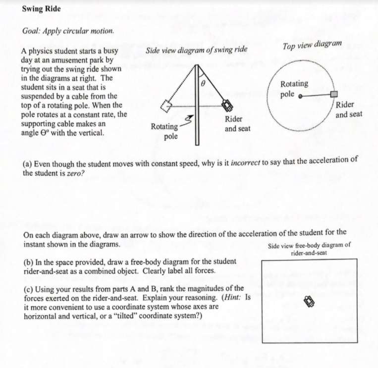Solved Swing Ride Goal: Apply circular motion. Side view | Chegg.com
