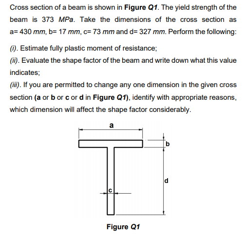 Solved Cross section of a beam is shown in Figure Q1. The | Chegg.com