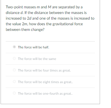 Solved Two-point masses m and M are separated by a distance | Chegg.com