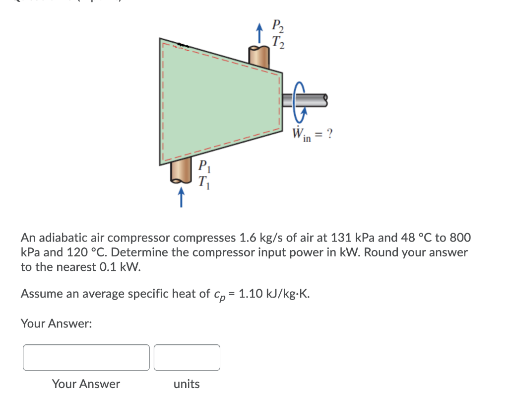 Solved P2 I T2 Win P1 T 1 An Adiabatic Air Compressor Chegg Com