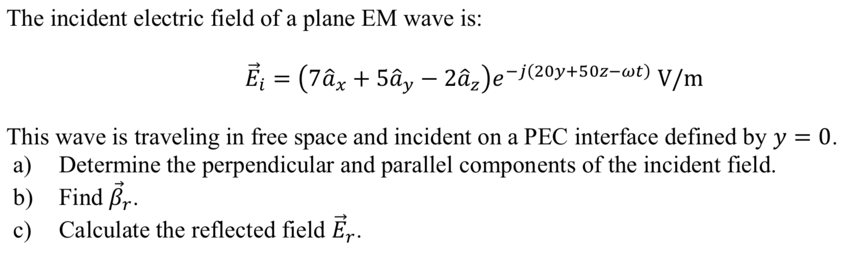 Solved The incident electric field of a plane EM wave is: Ē; | Chegg.com
