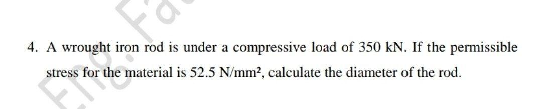 Solved 4. A wrought iron rod is under a compressive load of | Chegg.com