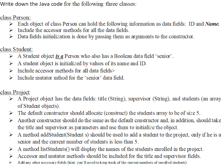 Solved Write down the Java code for the following three | Chegg.com image.