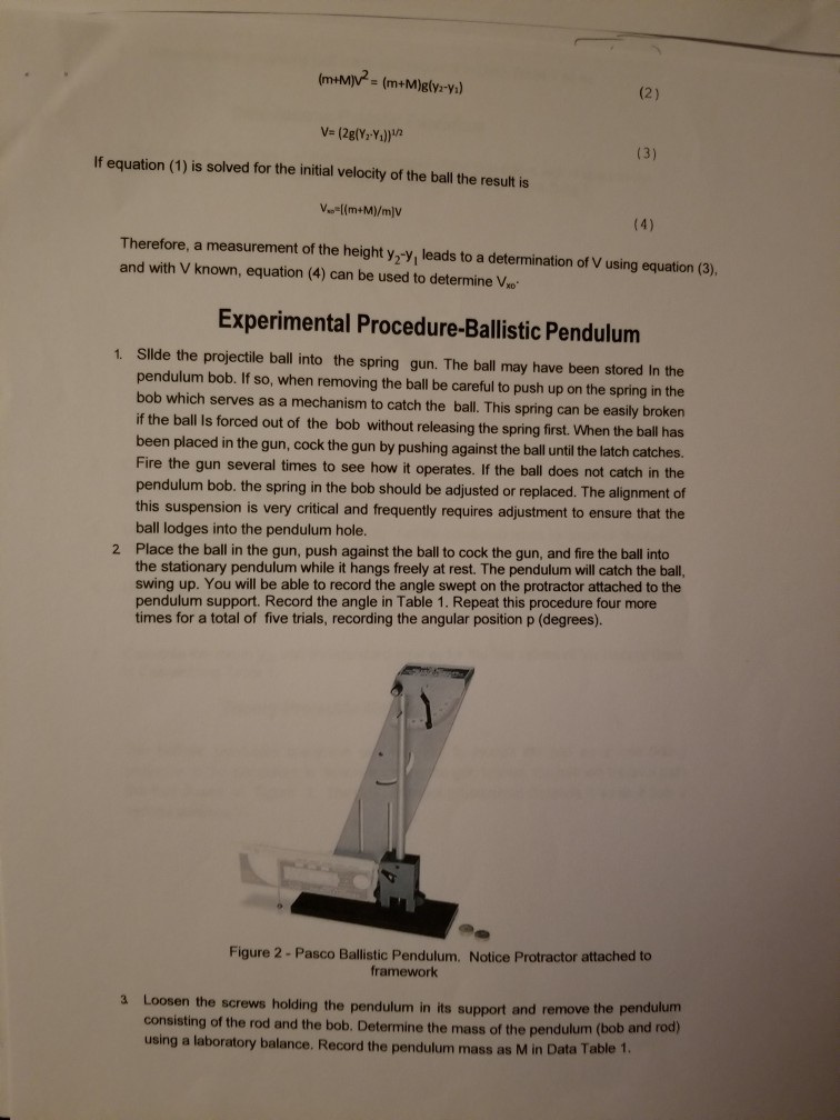 Solved The Ballistic Pendulum and Projectile Motion | Chegg.com